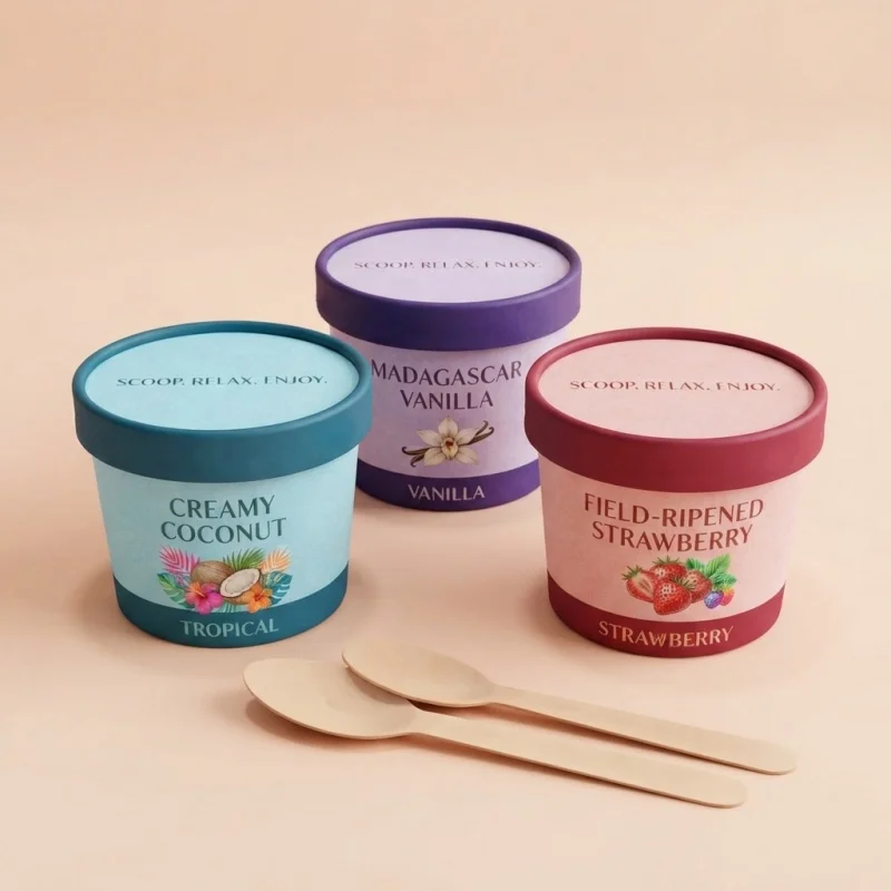 Low MOQ 3oz 6oz 8oz Personalized Custom Food Grade Dessert Packaging Container Bowl Ice Cream Yogurt Kraft Paper Cup With Paper Lids