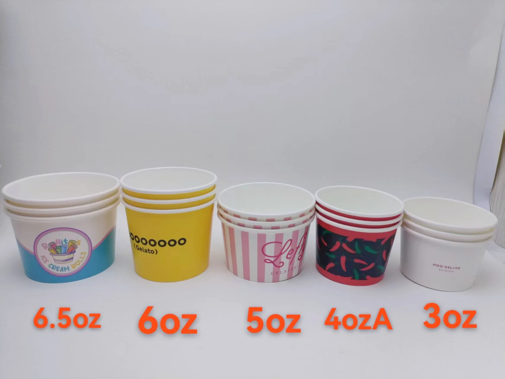 Custom Printed Disposable Food Grade Colorful Dessert Gelato Yogurt Bowl Packaging Paper Ice Cream Cup with Dome Lid