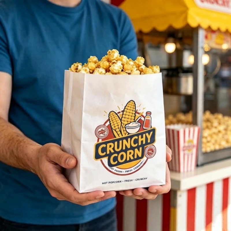 Custom Takeaway Fast Food Packaging Bag with Logo Wholesale Movie Party Favor Paper Popcorn Sac En Papier Pop Corn Bags