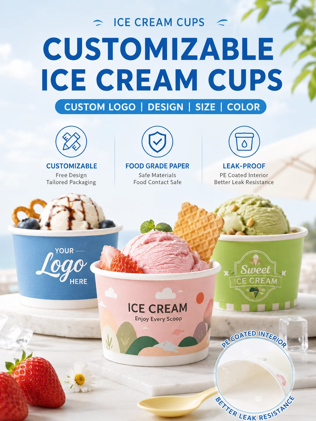 Low MOQ 3oz 6oz 8oz Personalized Custom Food Grade Dessert Packaging Container Bowl Ice Cream Yogurt Kraft Paper Cup With Paper Lids