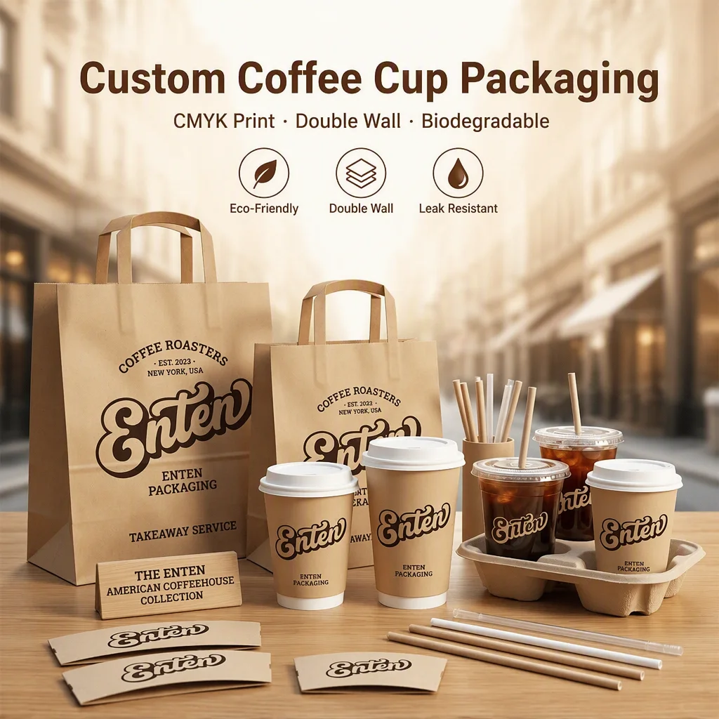 ENTEN Disposable Cofee Paper Cups Customized Logo Printed Hot Drink Cups For Coffee Shop Bakery Holiday Wedding Beverage