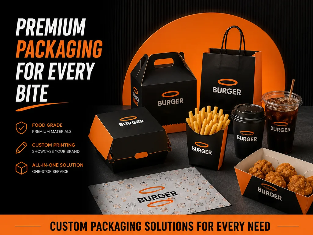 Burger Box with Cup Holder Hamburger and Drink Packaging Set Paper Tray for Fast Food Restaurants