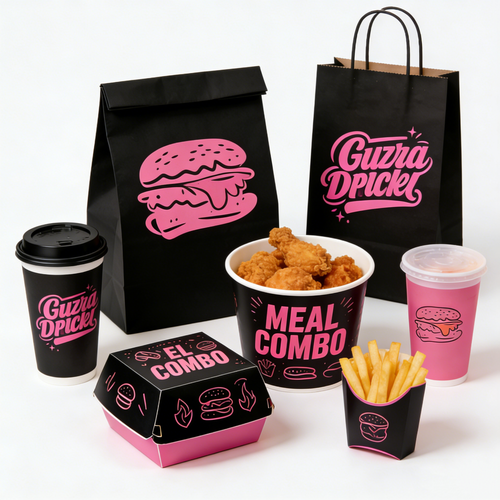 Custom Disposable Fast Food Takeaway Burger Fries Paper Box Packaging Chicken Take Out Boxes Buckets Fast Food Box Container