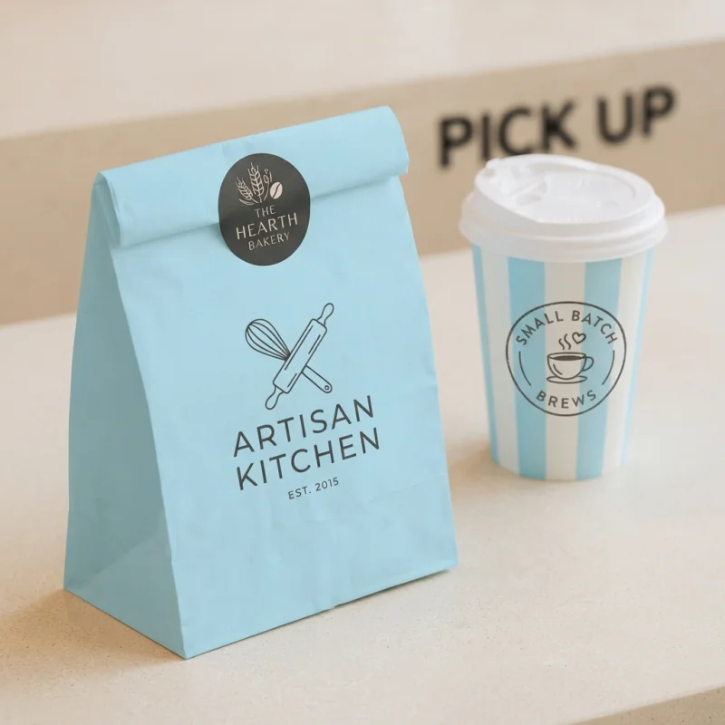 Custom Logo Printing Kraft Paper Fast Food Burger Takeaway SOS Bags, Disposable Cafe Take Out Paper Packaging Bag for Coffee