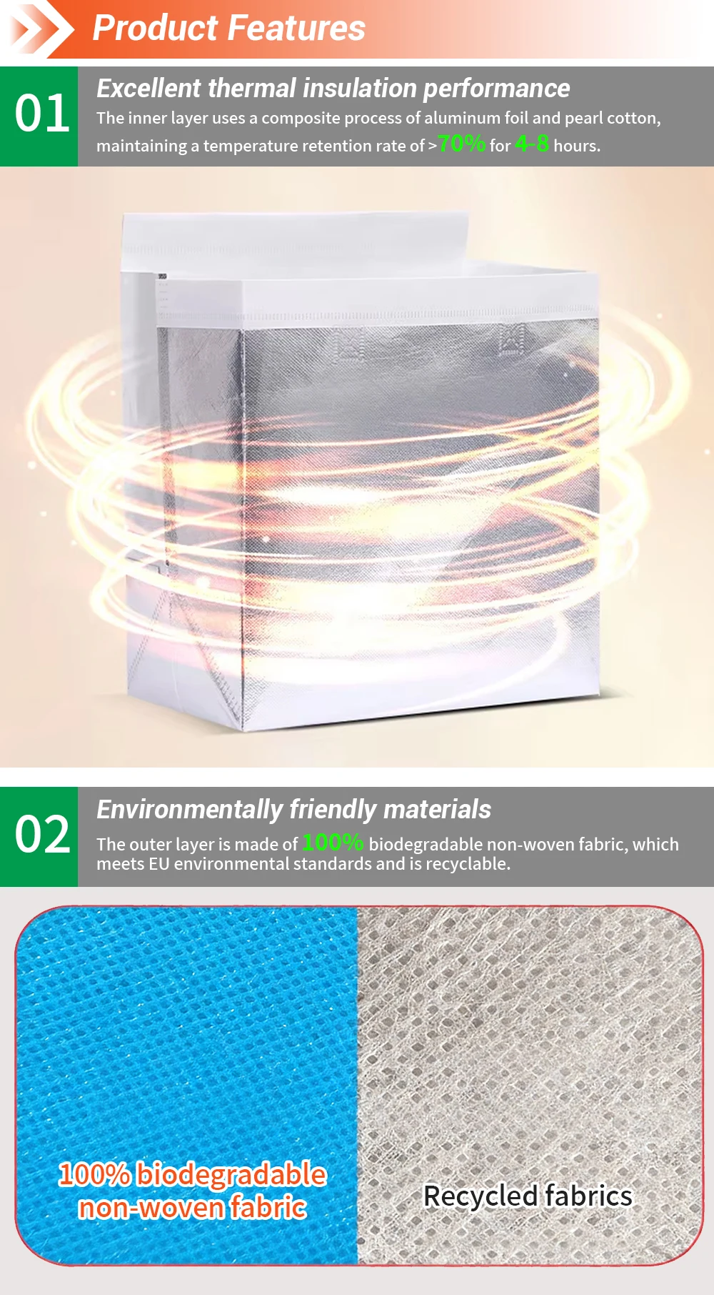 Wholesale Custom Non Woven Aluminum Foil Reusable to Go Bag Insulated Take Out Bag Lunch Laminated Waterproof Cooler Bags